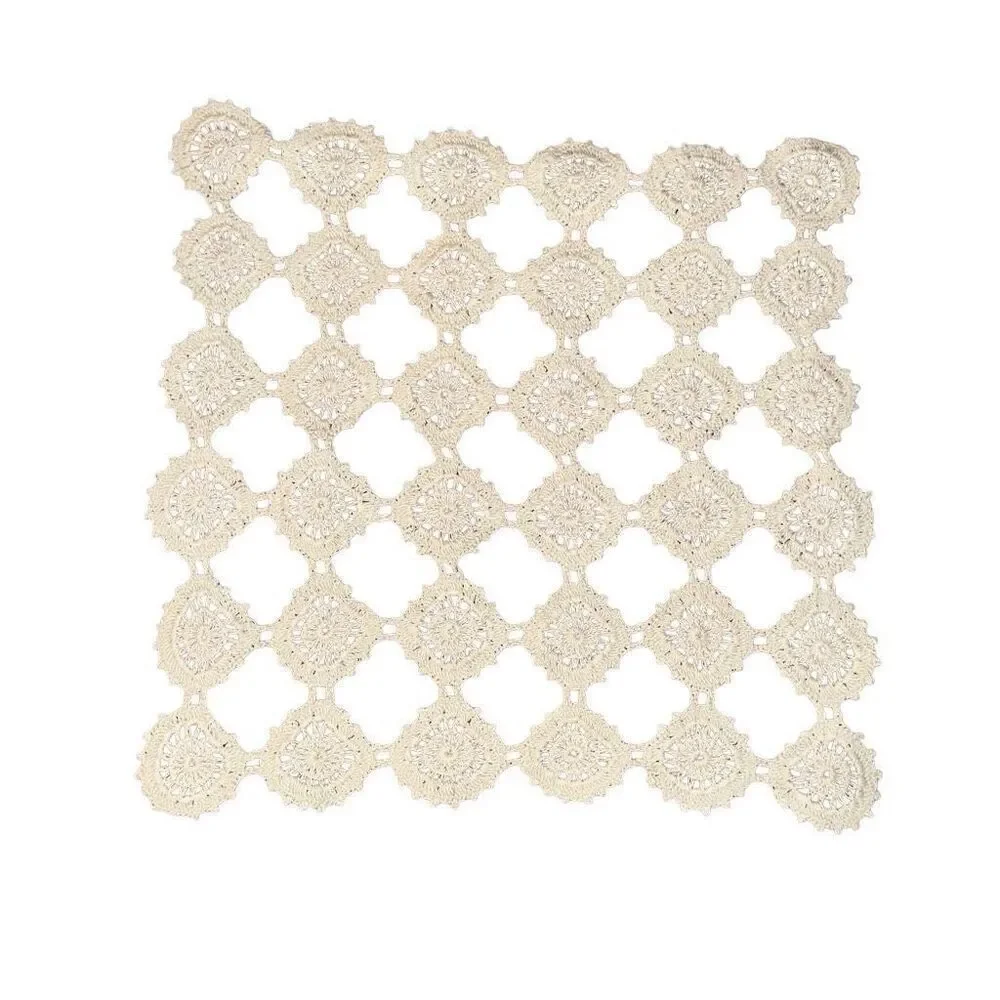 3 Antique Handmade Beige Crochet Rectangle & Square doilies ￼ 22”x 10”/10”x10”